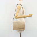 PRADA Shoulder Bag Patent leather Beige Silver Auth bs35591-23