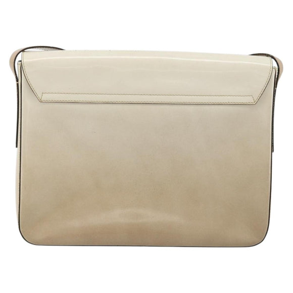 PRADA Shoulder Bag Patent leather Beige Silver Auth bs35591