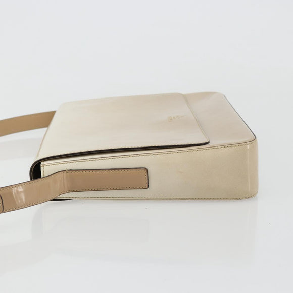 PRADA Shoulder Bag Patent leather Beige Silver Auth bs35591
