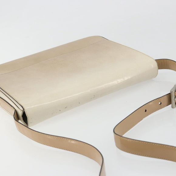 PRADA Shoulder Bag Patent leather Beige Silver Auth bs35591