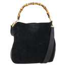GUCCI Bamboo Shoulder Bag Suede 2way Black Gold 001 1014 1638 0 Auth bs35599-1