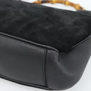 GUCCI Bamboo Shoulder Bag Suede 2way Black Gold 001 1014 1638 0 Auth bs35599-15