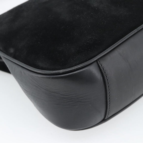 GUCCI Bamboo Shoulder Bag Suede 2way Black Gold 001 1014 1638 0 Auth bs35599