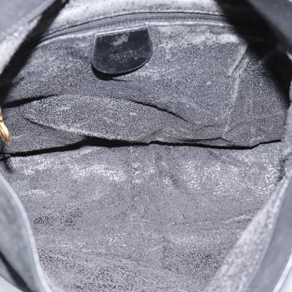 GUCCI Bamboo Shoulder Bag Suede 2way Black Gold 001 1014 1638 0 Auth bs35599