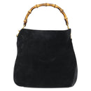 GUCCI Bamboo Shoulder Bag Suede 2way Black Gold 001 1014 1638 0 Auth bs35599-13