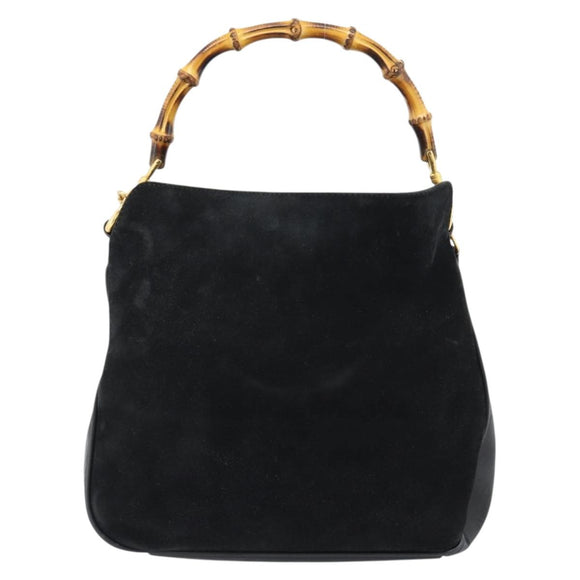 GUCCI Bamboo Shoulder Bag Suede 2way Black Gold 001 1014 1638 0 Auth bs35599