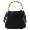 GUCCI Bamboo Shoulder Bag Suede 2way Black Gold 001 1014 1638 0 Auth bs35599-2