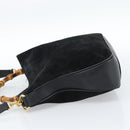 GUCCI Bamboo Shoulder Bag Suede 2way Black Gold 001 1014 1638 0 Auth bs35599-3