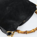 GUCCI Bamboo Shoulder Bag Suede 2way Black Gold 001 1014 1638 0 Auth bs35599-6