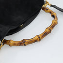 GUCCI Bamboo Shoulder Bag Suede 2way Black Gold 001 1014 1638 0 Auth bs35599-7