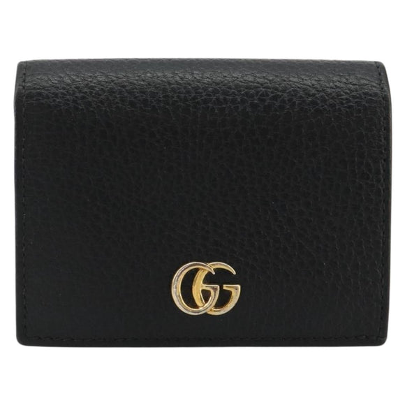 GUCCI GG Marmont Bifold Wallet Leather Black Gold 456126 Auth bs35602