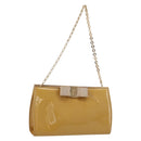 Salvatore Ferragamo Vara Ribbon Chain Bag Patent leather Beige Gold Auth bs35603-1