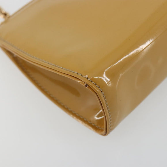 Salvatore Ferragamo Vara Ribbon Chain Bag Patent leather Beige Gold Auth bs35603