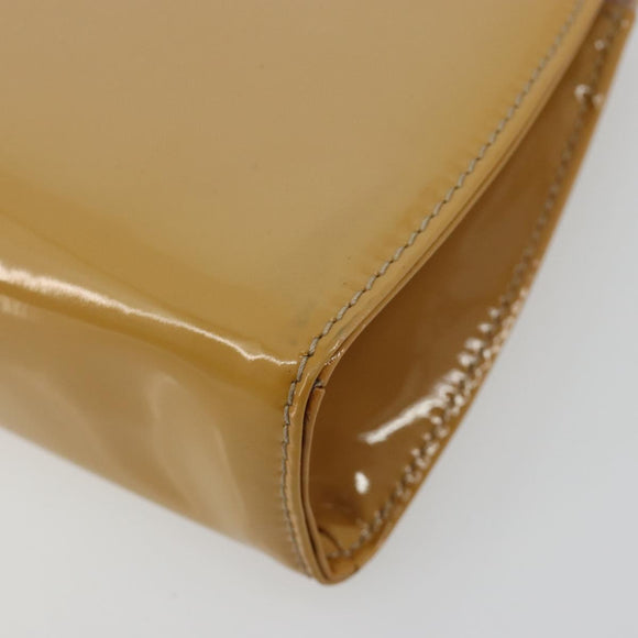 Salvatore Ferragamo Vara Ribbon Chain Bag Patent leather Beige Gold Auth bs35603