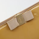 Salvatore Ferragamo Vara Ribbon Chain Bag Patent leather Beige Gold Auth bs35603-14