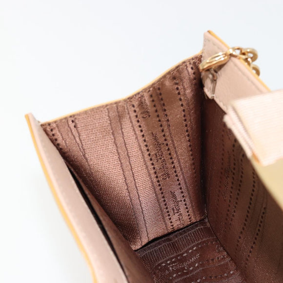 Salvatore Ferragamo Vara Ribbon Chain Bag Patent leather Beige Gold Auth bs35603