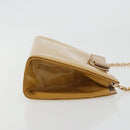 Salvatore Ferragamo Vara Ribbon Chain Bag Patent leather Beige Gold Auth bs35603-4