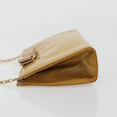 Salvatore Ferragamo Vara Ribbon Chain Bag Patent leather Beige Gold Auth bs35603-5
