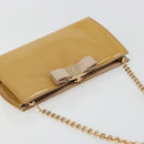 Salvatore Ferragamo Vara Ribbon Chain Bag Patent leather Beige Gold Auth bs35603-6