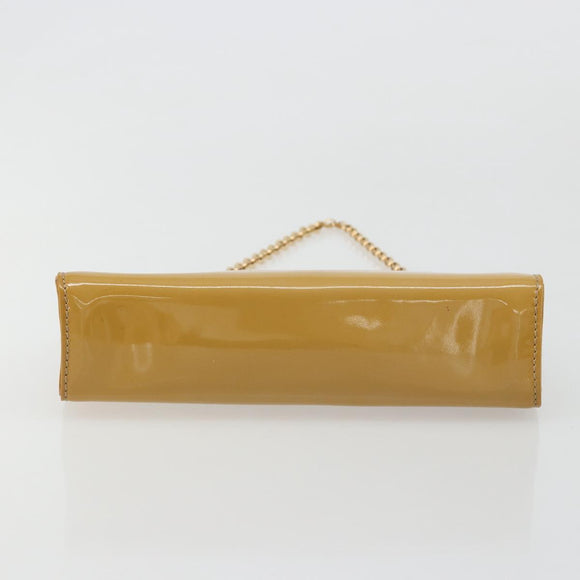 Salvatore Ferragamo Vara Ribbon Chain Bag Patent leather Beige Gold Auth bs35603
