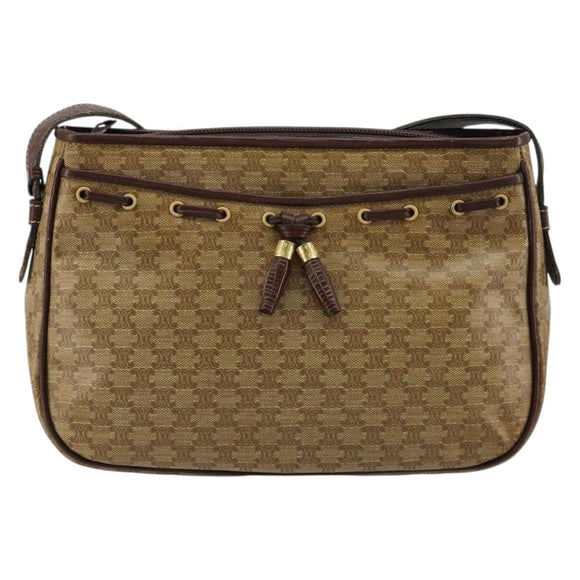 CELINE Macadam Canvas Shoulder Bag PVC Beige Gold Auth bs35608
