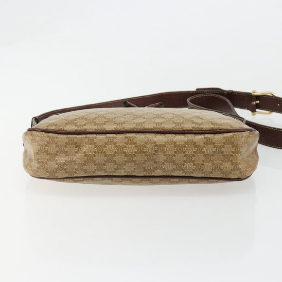 CELINE Macadam Canvas Shoulder Bag PVC Beige Gold Auth bs35608