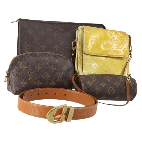 LOUIS VUITTON Monogram Vernis Pouch 6 Set Beige LV Auth bs35613
