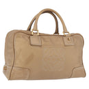 LOEWE Anagram Amazonas Hand Bag Leather Beige Gold Auth bs35616-1