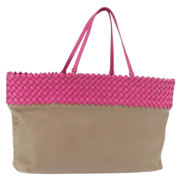 BOTTEGA VENETA INTRECCIATO Tote Bag Leather Pink Beige Auth bs35618A