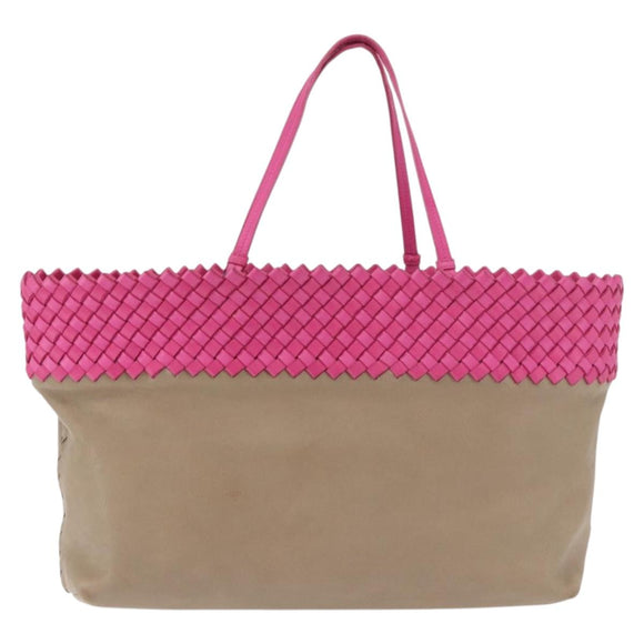 BOTTEGA VENETA INTRECCIATO Tote Bag Leather Pink Beige Auth bs35618A