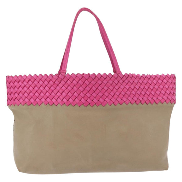 BOTTEGA VENETA INTRECCIATO Tote Bag Leather Pink Beige Auth bs35618A