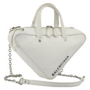 BALENCIAGA Triangle Duffel Bag Leather 2way White Silver 527272 Auth bs35637A-1