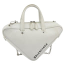 BALENCIAGA Triangle Duffel Bag Leather 2way White Silver 527272 Auth bs35637A-2
