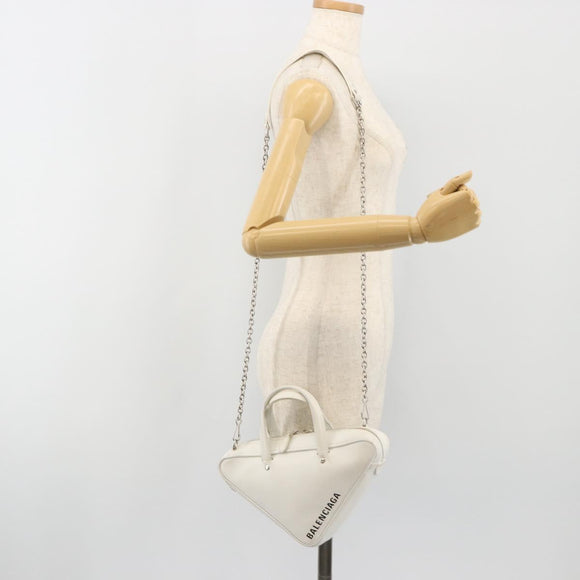 BALENCIAGA Triangle Duffel Bag Leather 2way White Silver 527272 Auth bs35637A