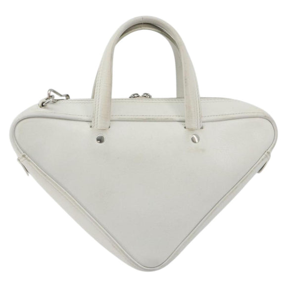 BALENCIAGA Triangle Duffel Bag Leather 2way White Silver 527272 Auth bs35637A