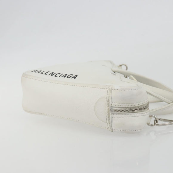 BALENCIAGA Triangle Duffel Bag Leather 2way White Silver 527272 Auth bs35637A