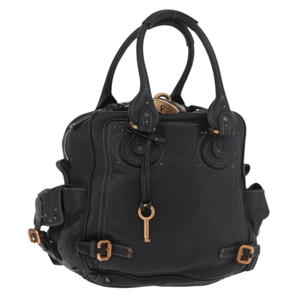 Chloe Paddington Hand Bag Leather Black Gold Silver Auth bs35640V