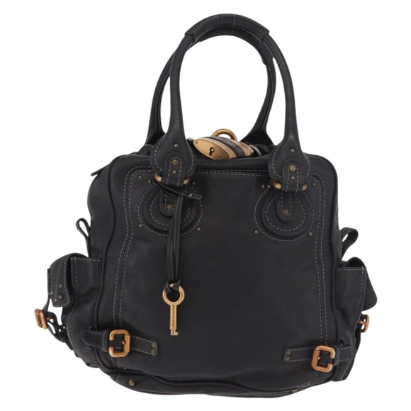 Chloe Paddington Hand Bag Leather Black Gold Silver Auth bs35640V