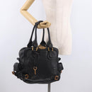 Chloe Paddington Hand Bag Leather Black Gold Silver Auth bs35640V-26
