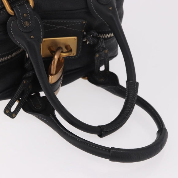 Chloe Paddington Hand Bag Leather Black Gold Silver Auth bs35640V