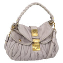 Miu Miu Matelasse Shoulder Bag Leather 2way Pink Gold Auth bs35641-1