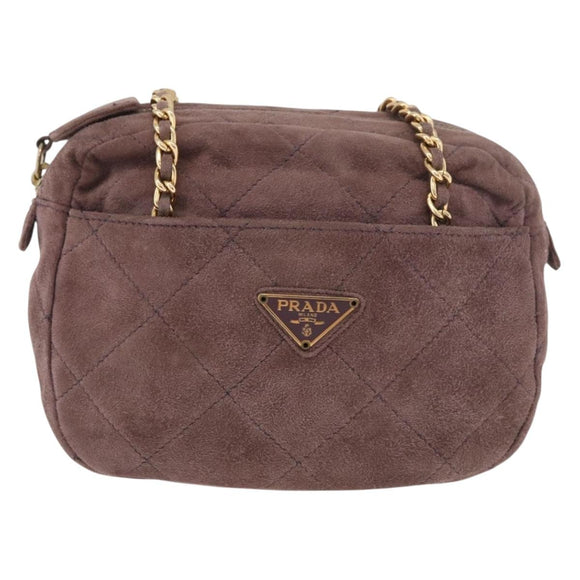 PRADA Chain Shoulder Bag Suede Purple Gold Auth bs35642A