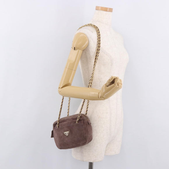 PRADA Chain Shoulder Bag Suede Purple Gold Auth bs35642A