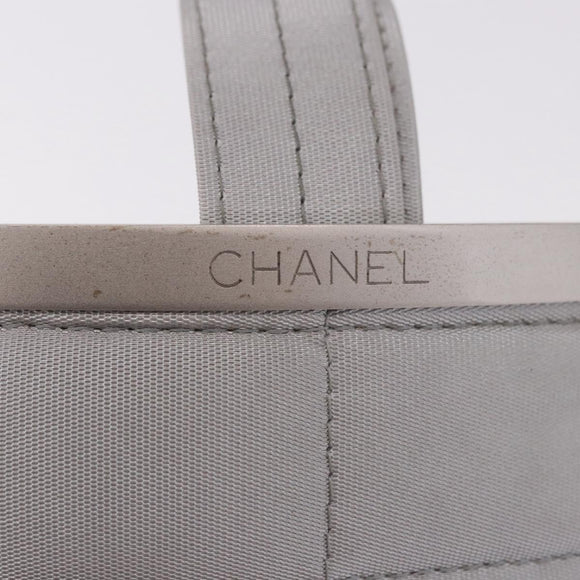 CHANEL Hand Pouch Nylon Silver CC Auth bs35644A