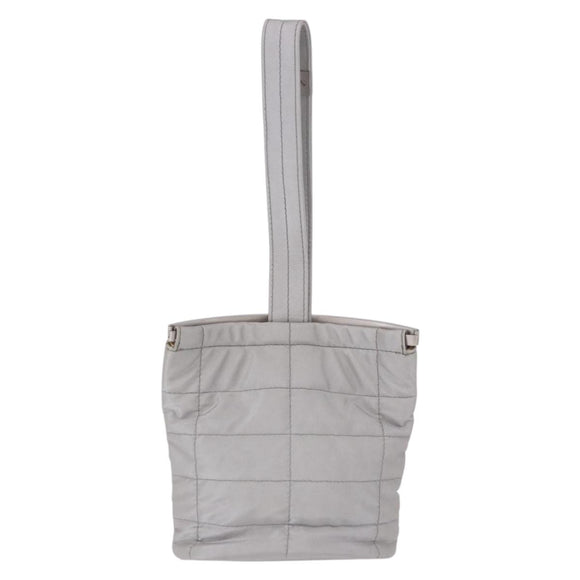 CHANEL Hand Pouch Nylon Silver CC Auth bs35644A