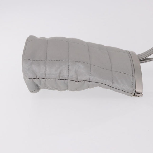 CHANEL Hand Pouch Nylon Silver CC Auth bs35644A
