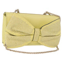 VALENTINO Chain Shoulder Bag Leather Yellow Gold Auth bs35654V-1