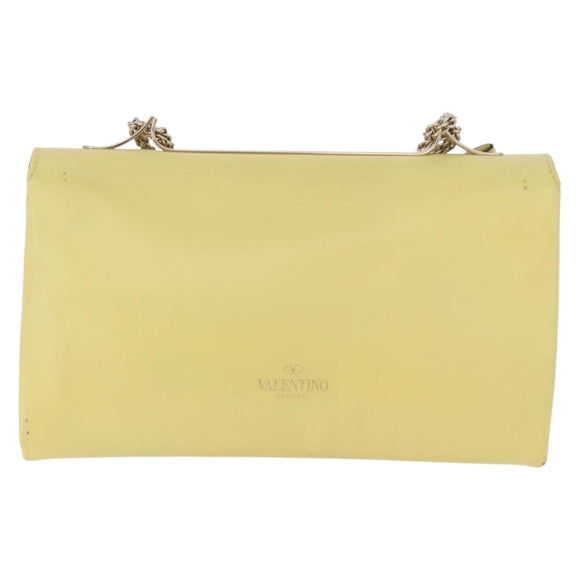 VALENTINO Chain Shoulder Bag Leather Yellow Gold Auth bs35654V