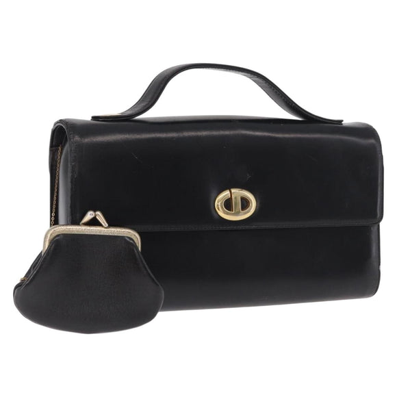 Christian Dior Hand Bag Leather Black Gold Auth bs35657