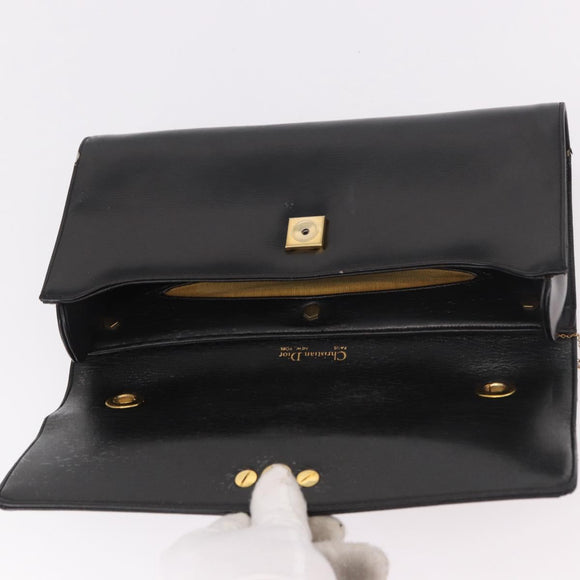 Christian Dior Hand Bag Leather Black Gold Auth bs35657